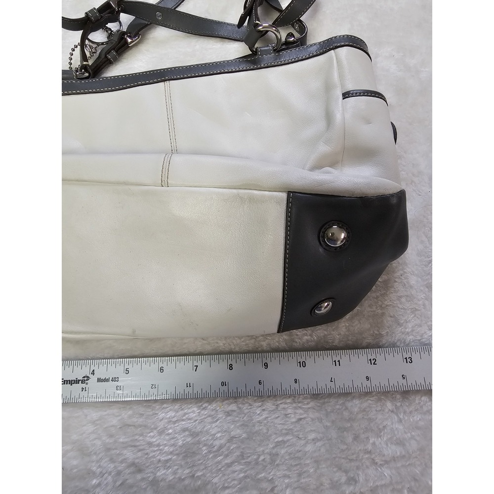 Coach Pleated Leather‎ White & Gray Tote Bag Purse Purple Inside Silver Hardware - Picture 11 of 12